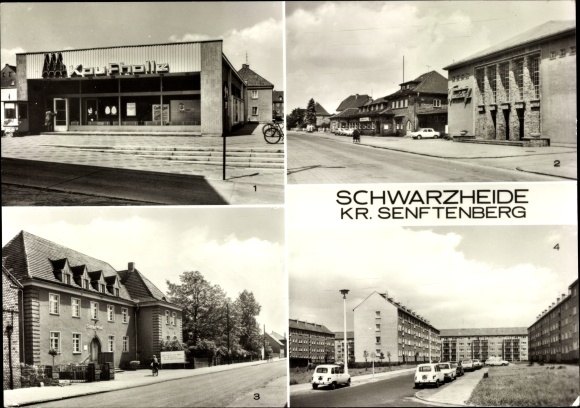 Postcard Schwarzheide in Niederlausitz, department store, Kulturhaus Wandelhof, town hall, street 20th anniversary