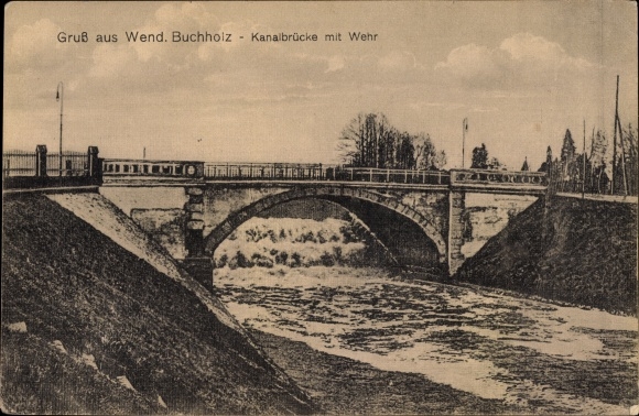 Postcard Wendisch Buchholz Märkisch Buchholz Dahme Spreewald, canal bridge with weir