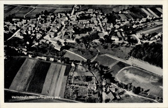 Postcard Veilsdorf in Thuringia, aerial view of Thuringia, rural surroundings, view of houses