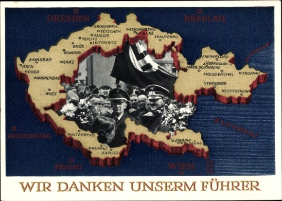 Postal stationery Postcard We thank our Führer, Sudetenland, Bohemia, Moravia, Hitler