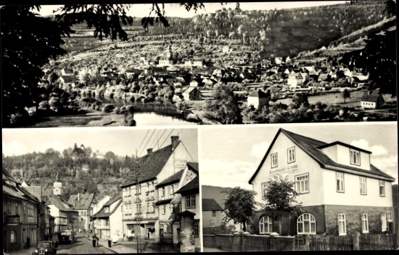 Postcard Wasungen in the Thuringian Forest, Panorama, Inn zur Linde