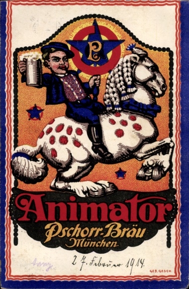 Artist Postcard Animator Pschorr Bräu Munich, Beer Advertising