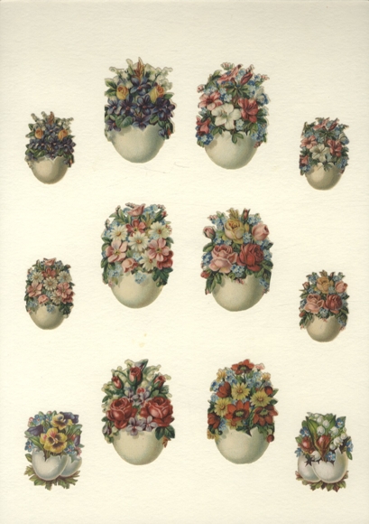 12 wafers colorful flower bouquets in eggshells, each approx. 6 x 4 cm and 4 x 3 cm