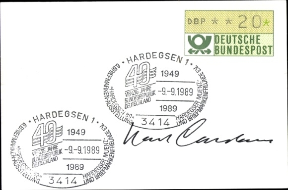 Ersttagsbrief 40 Jahre Bundesrepublik Deutschland, 9.9.1989, Autogramm Karl Carstens