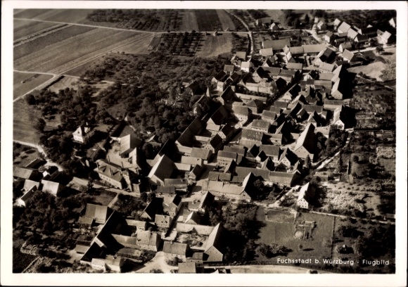 Postcard Fuchsstadt Reichenberg in Lower Franconia, aerial view of Fuchsstadt, many buildings, rural