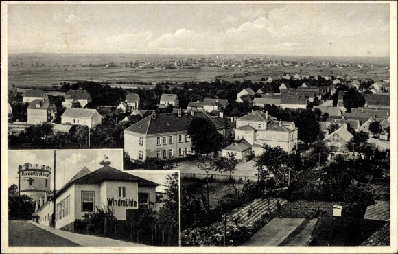 Postcard Vordorf in Lower Saxony, old-historic windmill in Vordorf, panorama of the place