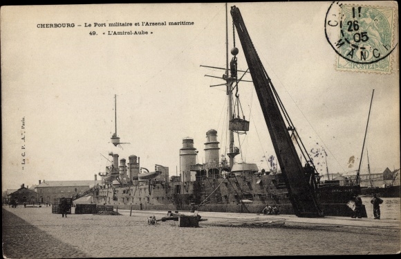 Postcard Cherbourg Manche, the Port and the Maritime Arsenal, Admiral Aube