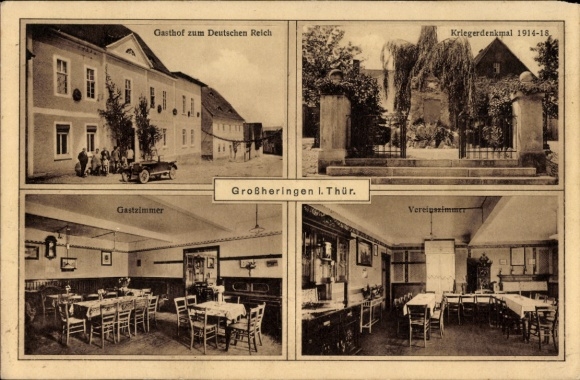 Ak Großheringen in Thüringen, Gasthof zum Deutschen Reich, Kriegerdenkmal 1914-18, Gastzimmer