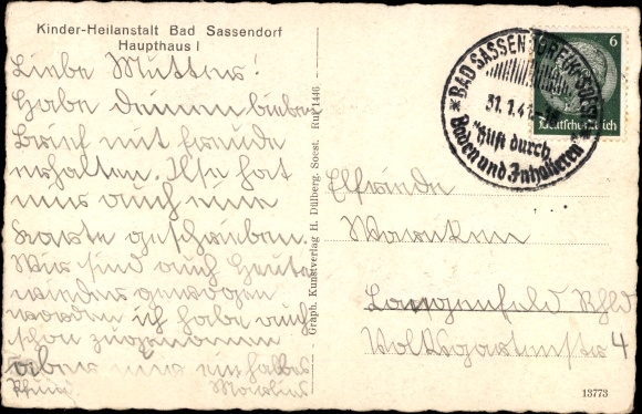 Postcard Bad Sassendorf in Westphalia, children&#39;s sanatorium, main building I