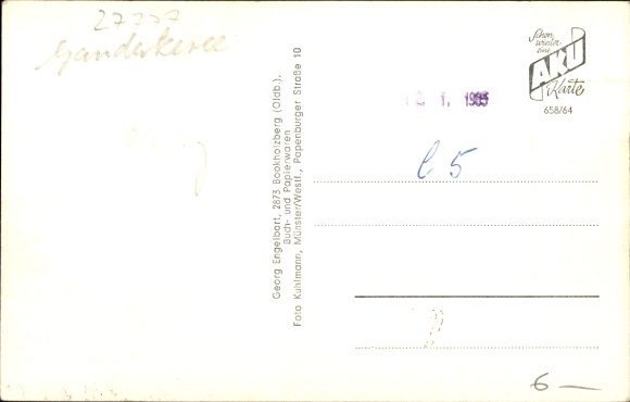 Postcard Bookholzberg Ganderkesee in Lower Saxony, road section, forest, mill with pond