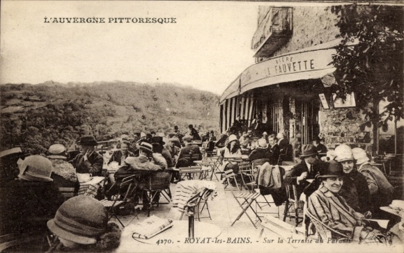 Ak Royat les Bains Auvergne, Terrasse des Restaurants Fauvette