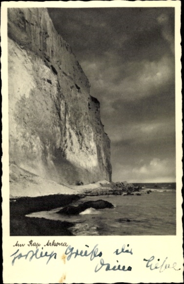 Postcard Arkona Putgarten on Rügen, rock face, sea, cloudy sky, Rügen, landscape