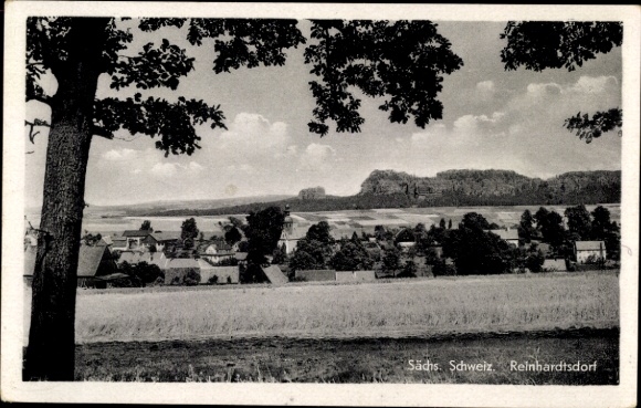 Postcard Reinhardtsdorf Schöna Saxon Switzerland, landscape photograph, Saxon Switzerland, houses, ...