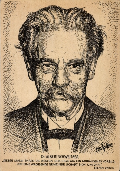 Künstler Ak Forscher und Arzt Albert Schweitzer, Gemaltes Porträt