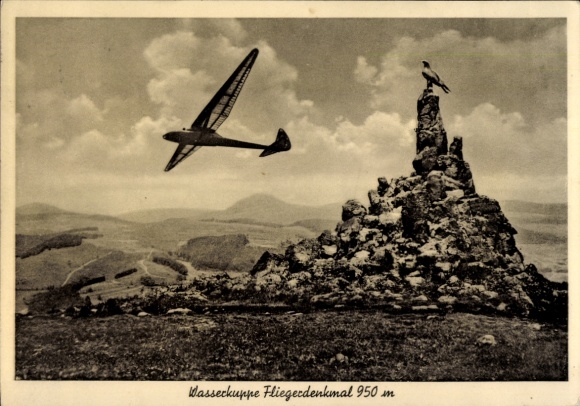 Ak Gersfeld in der Rhön, Wasserkuppe, Fliegerdenkmal, Segelflugzeug