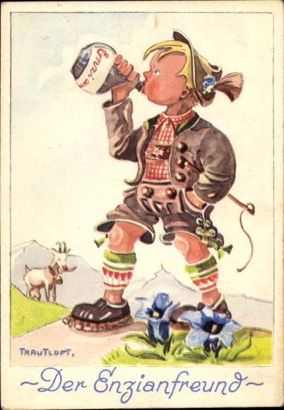 Artist Postcard Trautloft, The Gentian Friend, Schnapps