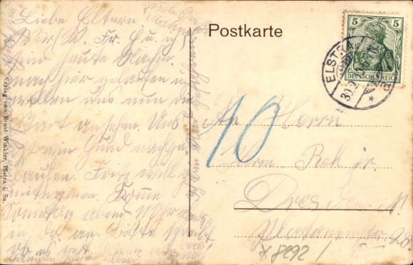 Postcard Elstra in Upper Lusatia Saxony, view of windmill mountains, landscape with houses and church