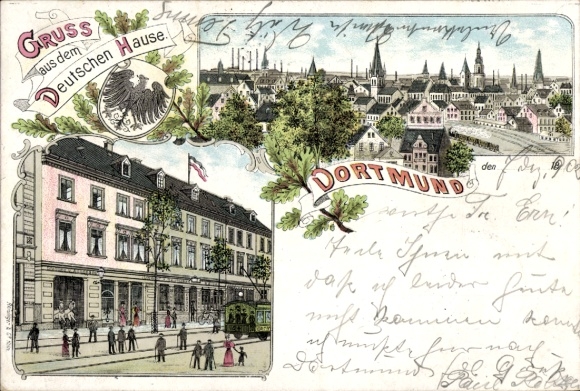 Litho Dortmund im Ruhrgebiet, Teilansicht, Deutsches Haus