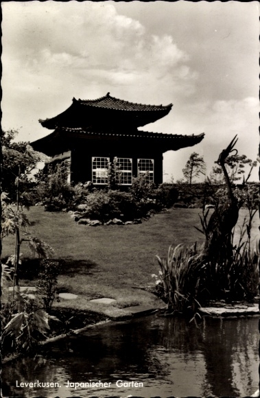 Postcard Leverkusen in the Rhineland, Japanese Garden, Pagoda, Pond, Plants, Sculptures