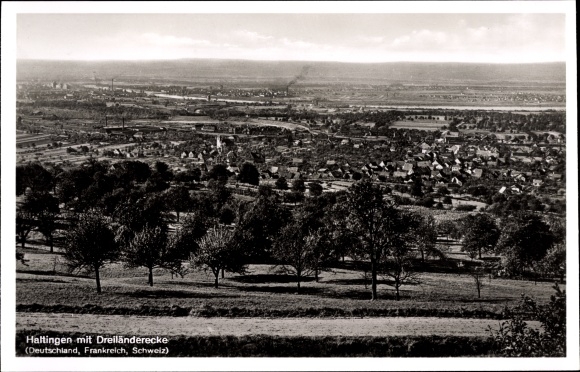 Postcard Haltingen Weil am Rhein, general view, border triangle