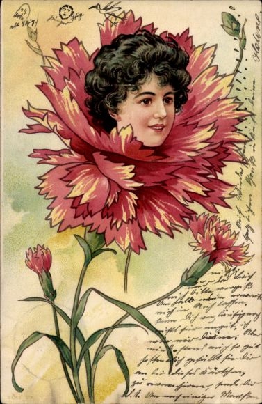 Postcard Nelke, Frauenkopf