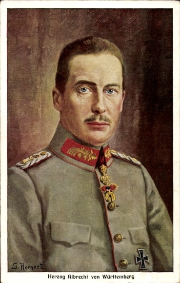 Artist Postcard Hornert, G., Duke Albrecht of Württemberg, portrait in uniform, Iron Cross