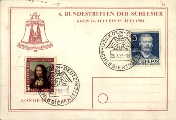 Postcard Cologne on the Rhine, 4th Federal Meeting of Silesians 1953