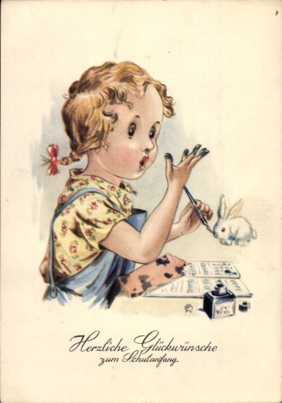 Congratulations Postcard Warm greetings for the start of school, girl, inkfinger