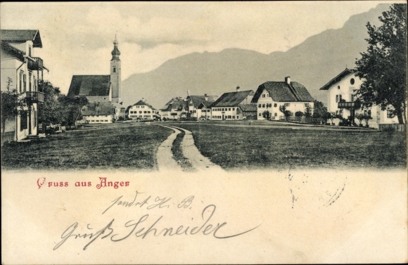 Postcard Anger in Upper Bavaria, view of the town, houses, church
