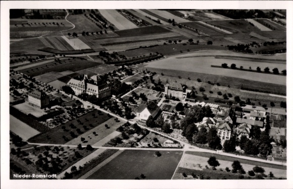 Postcard Nieder Ramstadt Mühltal in the Odenwald, aerial photograph