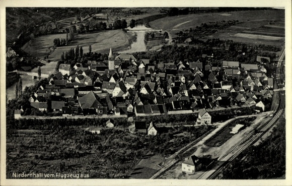 Postcard Niedernhall in the Hohenlohe district, aerial photograph
