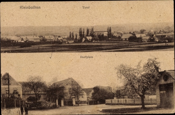 Ansichtkaart Kleinbothen Großbothen in Saksen, totaaloverzicht van de plaats, dorpsplein