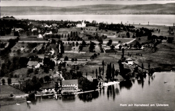 Postcard Horn Gaienhofen on Lake Constance, aerial photograph, Hornstaad, Untersee