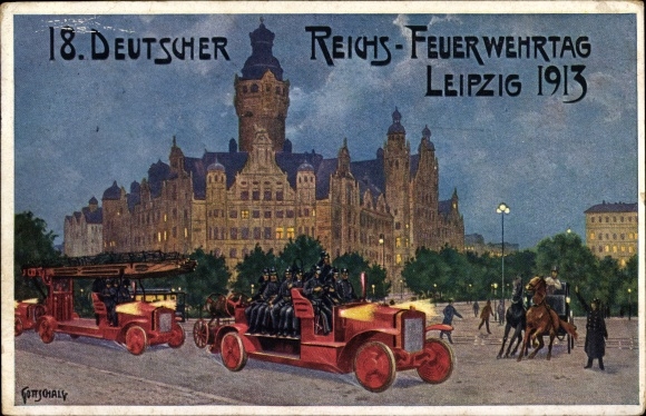 Artist PC Gottschalg, Leipzig in Saxony, 18th German Reich Fire Brigade Day 1913