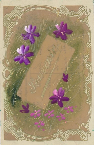 Celluloid Postcard violets, grasses