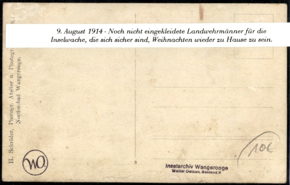 Photo Postcard Wangerooge, not yet clothed Landwehr men, island guard, 9.8.1914, photographer Schröder