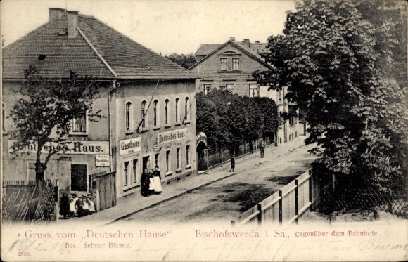 Ak Bischofswerda in Sachsen, Deutsches Haus, Gasthaus,  gegenüber dem Bahnhof