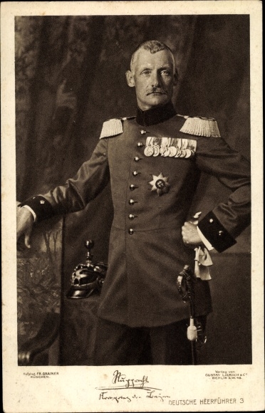Ansichtkaart Kroonprins Rupprecht van Beieren, portret in uniform, penning, Duitse legeraanvoerder 3