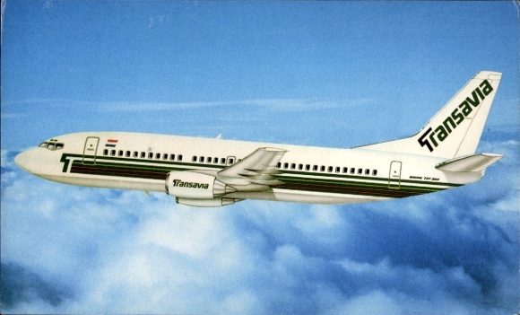 Postcard Dutch passenger aircraft, Boeing 737 300, Transavia