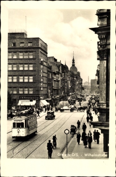 Postcard Gliwice Gleiwitz Upper Silesia, Wilhelmstraße, tram
