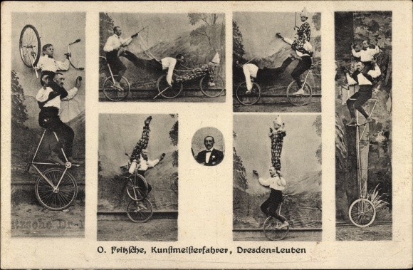 Ak O. Fritzsche, meester kunstrijder uit Dresden Leuben, kunstfiets, eenwieler