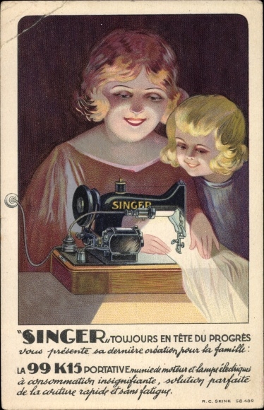 Postcard sewing machine Singer 99 K15 Portative, Cie Singer, Nogent sur Marne