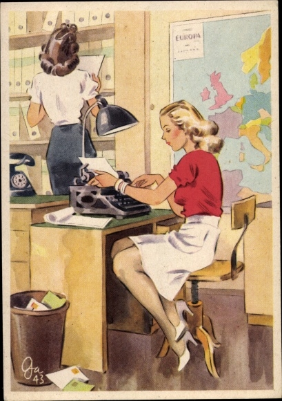 Kunstenaar Ak Gagelmann, vrouwen creëren voor jou, stenograaf bij de typemachine, nr. 650