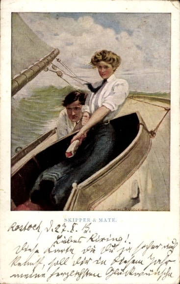 Kunstenaar Ak Underwood, Clarence, man en vrouw in een zeilboot