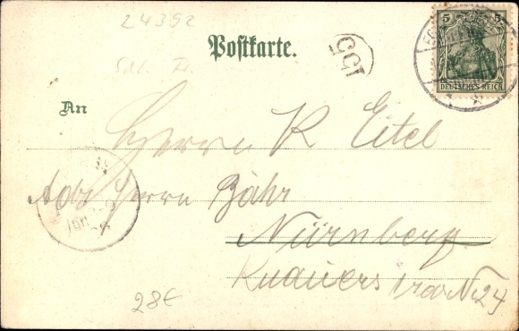 litho Süderbrarup in vissen, weggedeelte, actie Diederichsen, koets, fietser