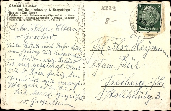 PC Naundorf Schmiedeberg Dippoldiswalde in the Ore Mountains, inn by Otto Dietze