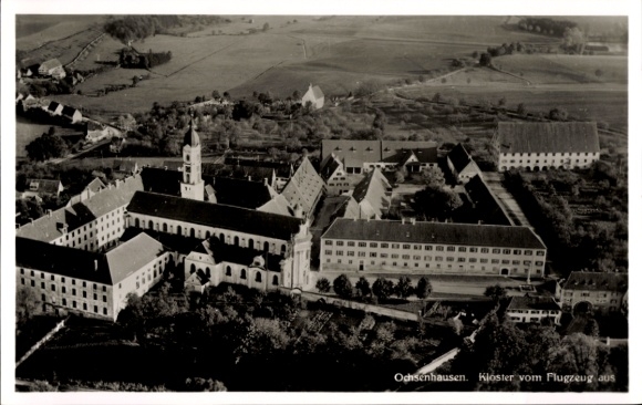 Postcard Ochsenhausen in Württemberg, aerial photograph, monastery