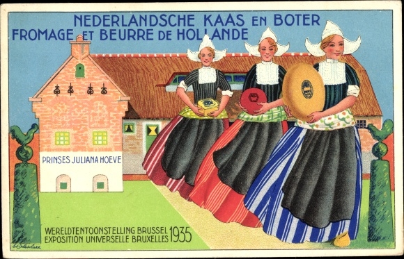 Postcard Brussels, World Exhibition 1935, Nederlandsche Kaas en Boter Fromage and Beurre de Hollande