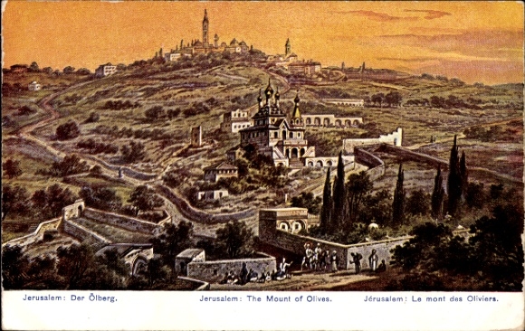 Artist Postcard Perlberg, F., Jerusalem Israel, Mount of Olives