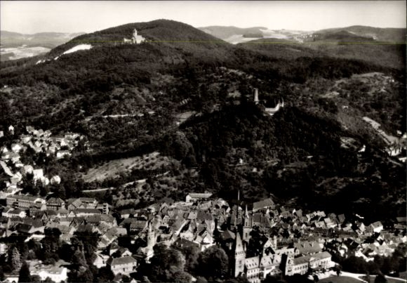 Postcard Weinheim an der Bergstraße Baden, castle ruins Windeck, aerial photograph